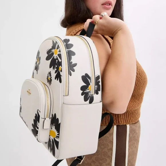 Coach Court Backpack and Mini Keychain Set Flower Print - Picture 3 of 15
